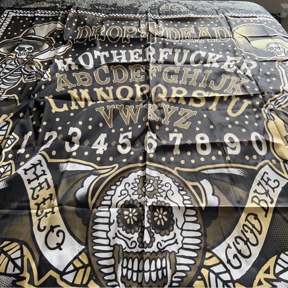 Too Fast Black and Gold Sugar Skull Shower Curtain